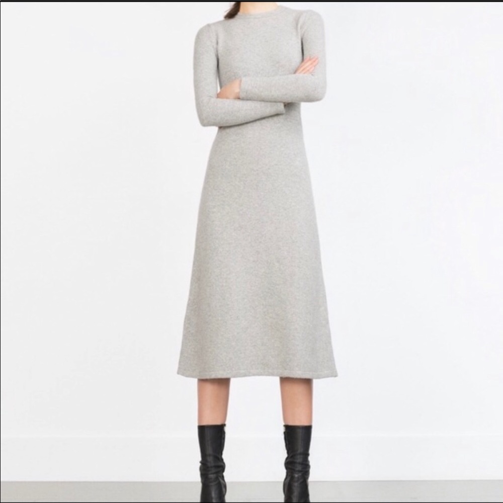 NWOT Zara Italian knit long sleeve grey midi dress